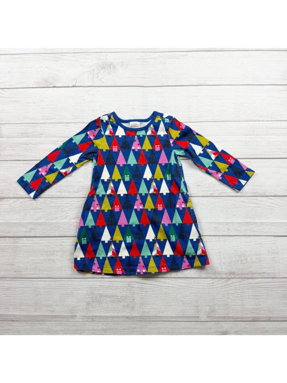 Hanna Andersson Girls Geometric Holiday Tree Print Colorful Dress 2T - Picture 1 of 4